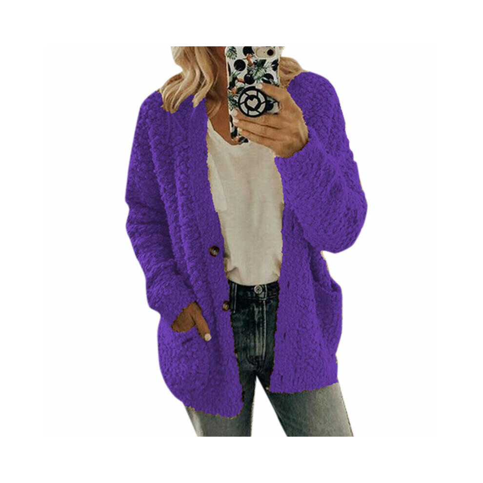 (Purple, M) Size Plus Women Bear Coat Fleece Jacket Cardigan Outwear Sweater Overcoat
