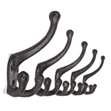 Ambipolar 5-Pack TriLeg Coat Hooks. Wall Mounted Heavy Duty Decorative Black Wall Hooks for Mudroom Hat Rack Purse Hooks. Cast Iron Decor