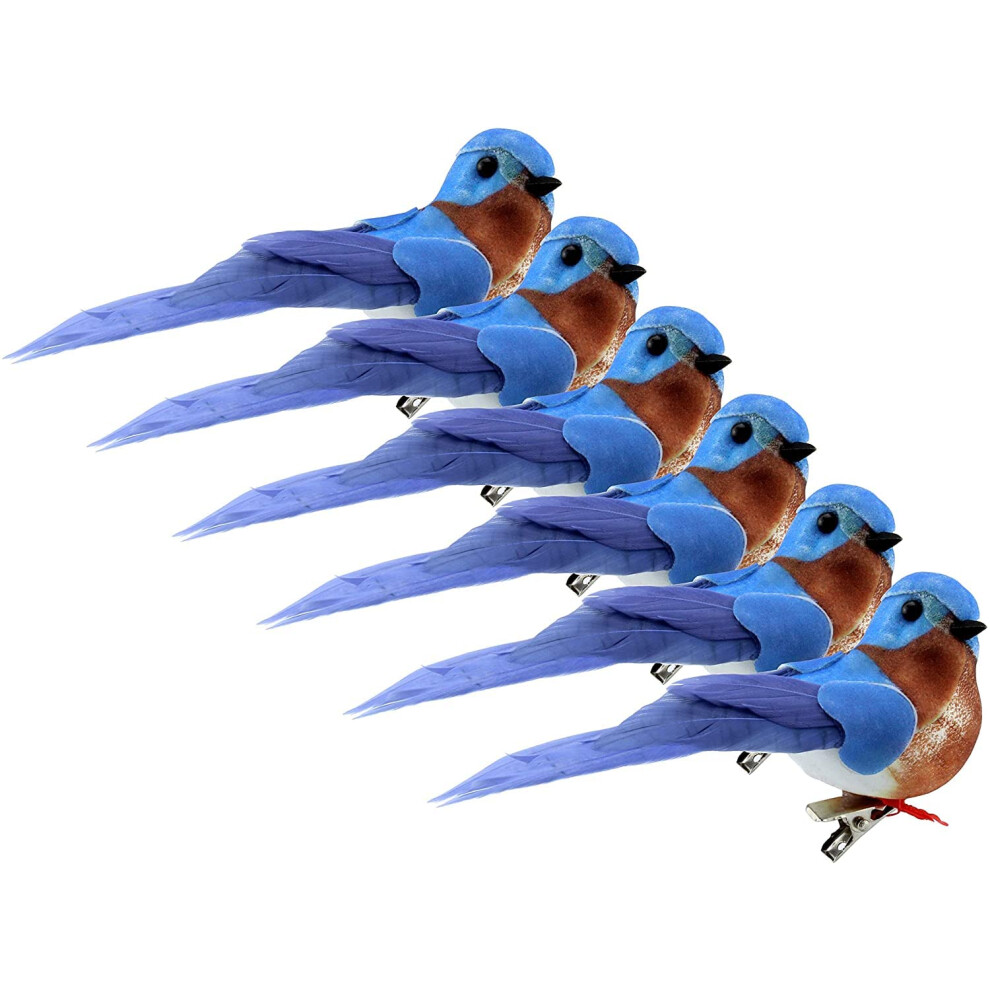 cornucopia Imitation Bluebirds (6-Pack) Little Blue Birds for crafts, christmas Trees and Seasonal Displays and Wreaths