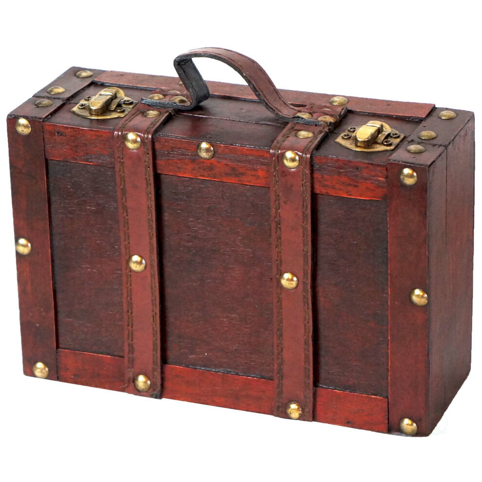 Vintiquewise Valigia Vecchio Stile Con Cinghie, Ciliegio Antico, Piccola, 20.32X12.7X7.65 Cm-image