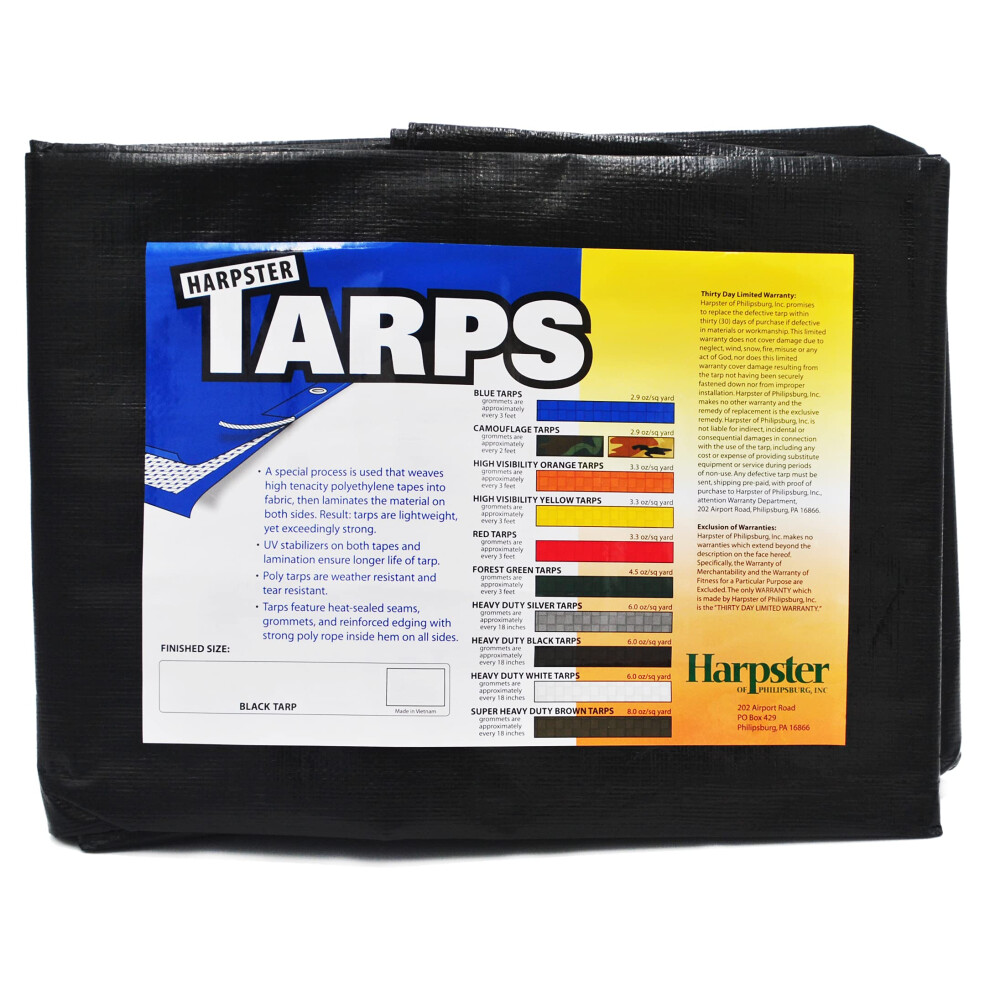 15 Ft. X 15 Ft. Heavy Duty 6 Oz. Black Poly Tarp 11-12 Mil Thick 655329098131