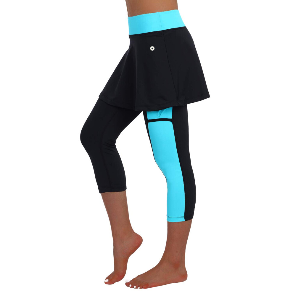 Anivivo Leggings Mit Rock F?R Damen, Capri-Tennis-Leggings Mit Rock Und Taschen & Leggings Mit R?Cken, Tenniskleidung (Schwarz, M-Taschen)-image