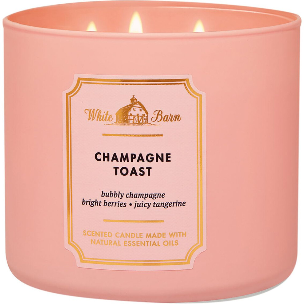 Bad R - Bad Reputation Bath & Body Works Barn Champagne Toast 3-Wick Candle 14.5 Oz - Festive Nectarine & Blackcurrant, Barn Label (8541842901) White