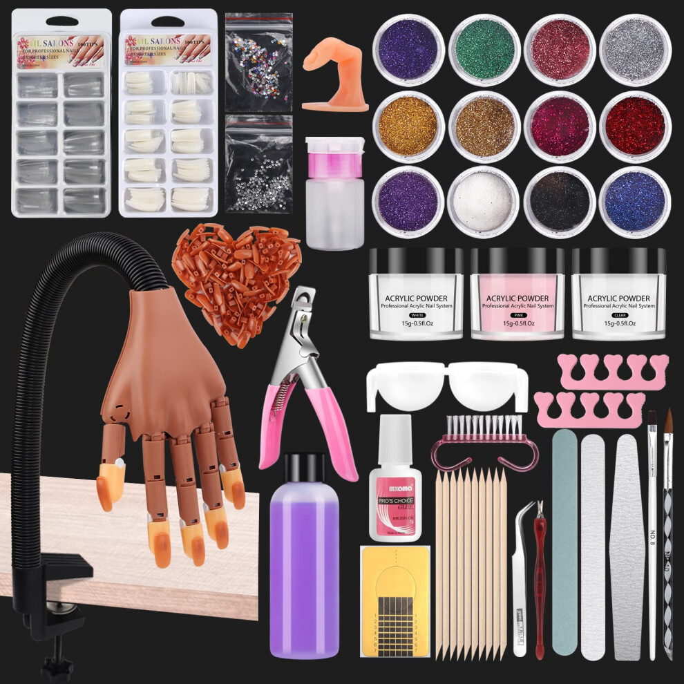 Nail Practice Hand for Acrylic Nail Kit  Fake Nail Mannequin Hand for Nails Practicing  Nail Training Finger with Acrylic Nail Kit Powder Nail Art Too
