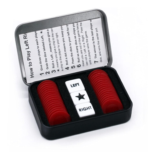 Bilywey Left Right Center Dice Game Set med 3 trningar + 36 rda marker (rd)