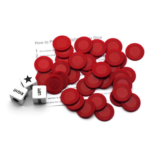 Bilywey Left Right Center Dice Game Set med 3 trningar + 36 rda marker (rd) 1
