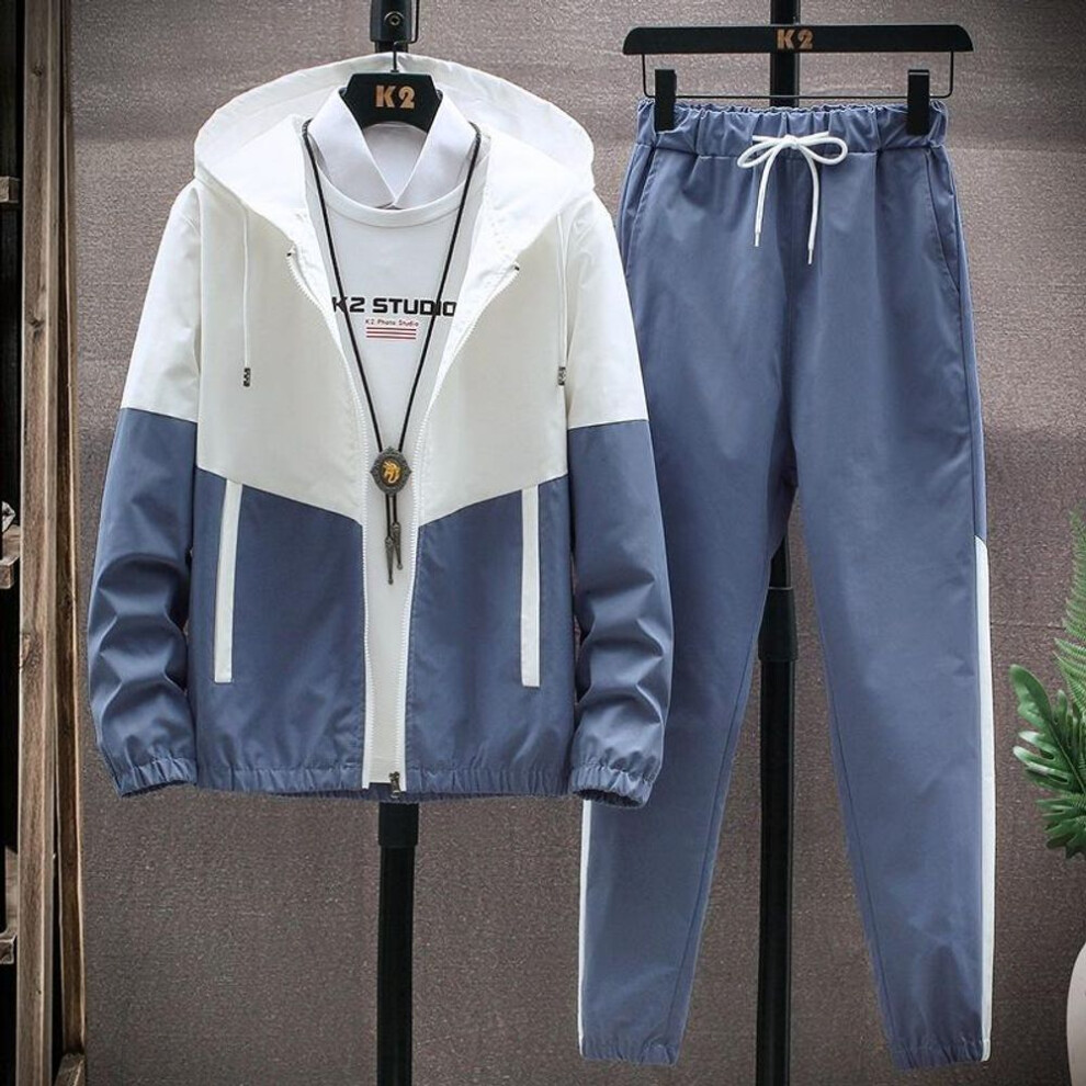 (blue, XXL) 2023 Men's Spring And Autumn New Casual Work Suit Long Pants Sports Coat Two Piece Set