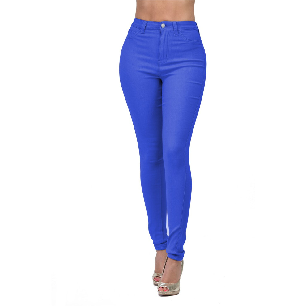 LOVER BRAND FASHION Jean taille haute en denim extensible pour femme, d?chir? et us?, couleur unie, bleu, taille S