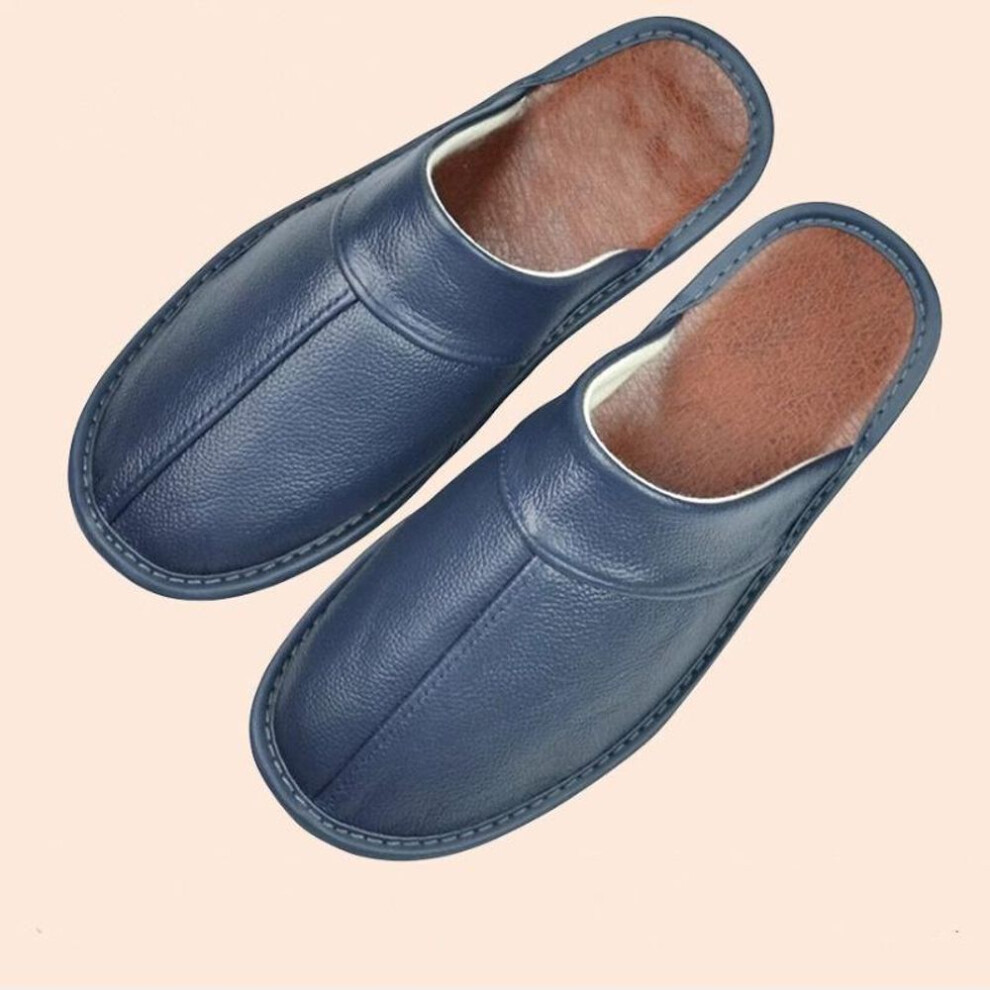 (denim blue, 40) Luxury Cow Split Leather Handmade Men Home Slippers Spring Slip On Soft Comfortable Black Brown Bedroom Indoor Flat Men Shoes