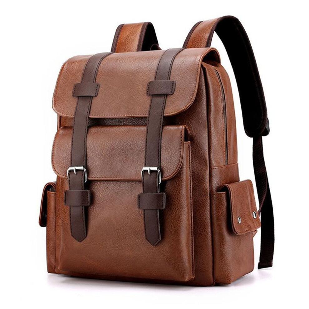 (light brown) Fashion Vintage Pu Leather Backpacks For Men New Casual Large-capacity Men's Travel Laptop Backpack College Students Schoolbag