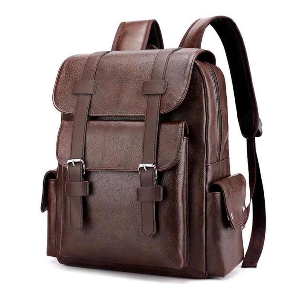 (dark brown) Fashion Vintage Pu Leather Backpacks For Men New Casual Large-capacity Men's Travel Laptop Backpack College Students Schoolbag