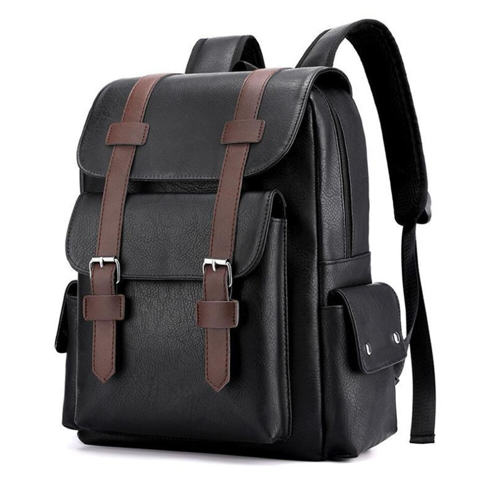 (black) Fashion Vintage Pu Leather Backpacks For Men New Casual Large-capacity Men's Travel Laptop Backpack College Students Schoolbag