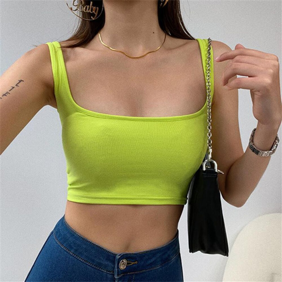 (fluorescent green, M) Tank Top Black Halter Crop Tops Women Summer Camis Backless Camisole Fashion Casual Tube Female Sleeveless Cropped Vest
