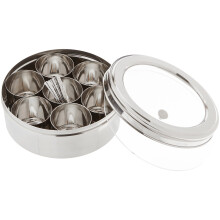 Tabakh o?el inoxidabil masala dabba/cutia de containere cu mirodenie cu 7 linguri - cu ecran clar ?i capac clar