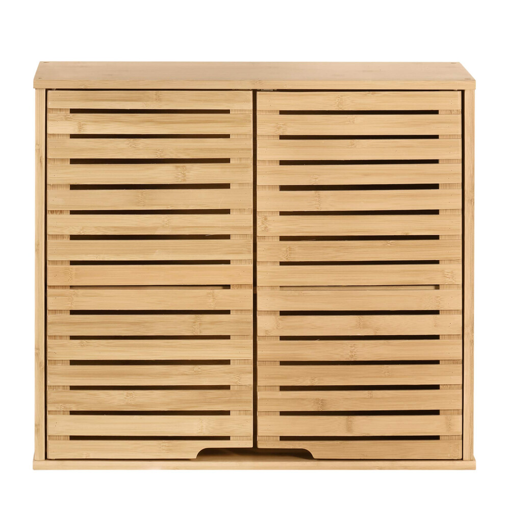 Armoire murale de salle de bain ? 2 niveaux en bambou HYNAWIN avec ?tag?re r?glable