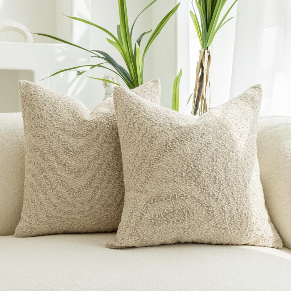 SONAICHTE Housses de coussin d?coratives Housses de coussin d'ext?rieur Lot de 2 housses de coussin 18x18 Housses de coussin textur?es Boucle Beige