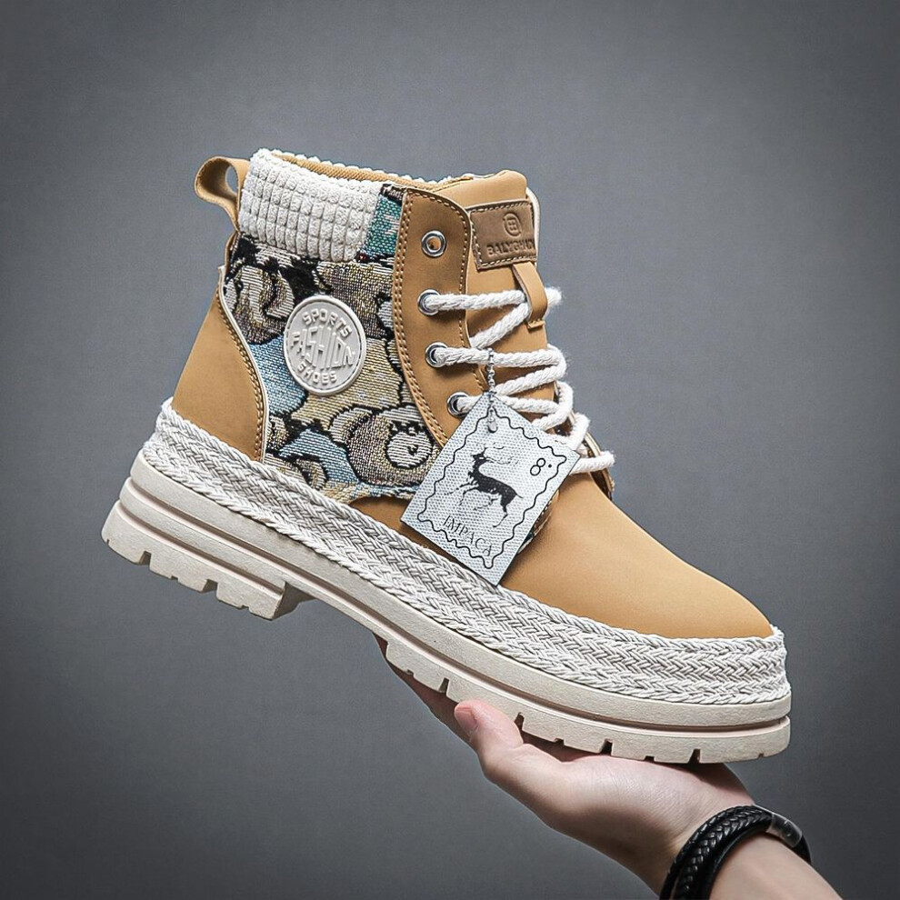 (yellow,khaki, 42) Fashion New Men Autumn Winter Leather Ankle Boots Designer Brand Sneakers Chelsea Men Boot Outdoor Motorcycle Casual Shoes Warm Boots