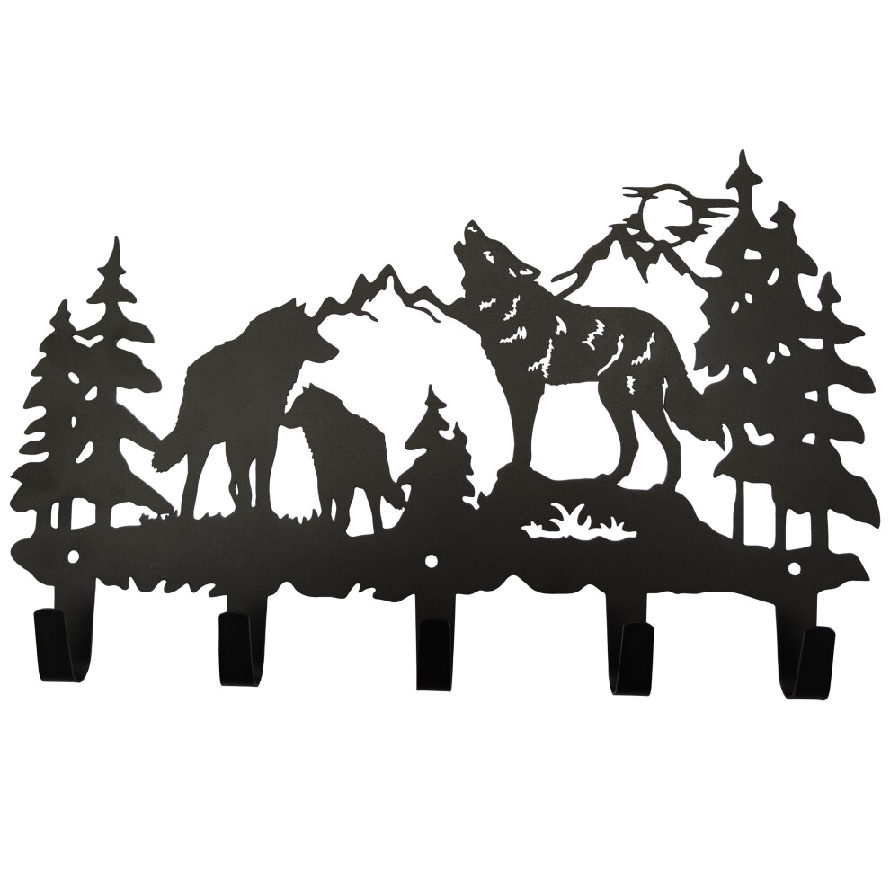 Vivicomfy Appendiabiti In Metallo Con Lupo, Decorazione Artistica Da Parete, Appendiabiti E Portachiavi, Appendiabiti E Zaino, Ganci A Tema Animale, Decorazione Per La Casa, Soggiorno, Corridoio,-image