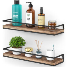 Meangood Floating Shelves Wall Mounted Set of 2  Rustic Wood Wall Stor