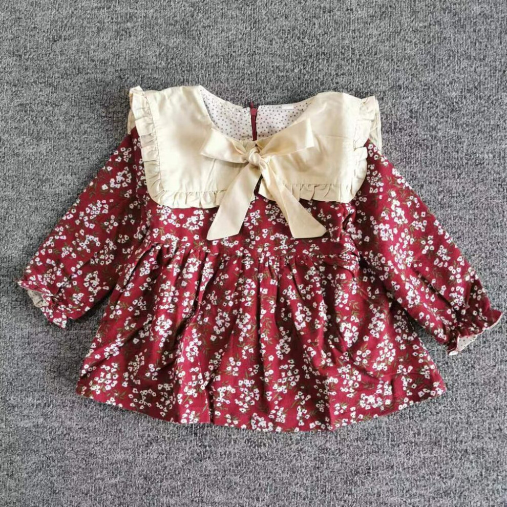 (red, 80cm) Children&apos;s Wear Girls Autumn Winter New Long Sleeve Dress Baby Girl Baby Flower Princess Dress Girls Clohtes