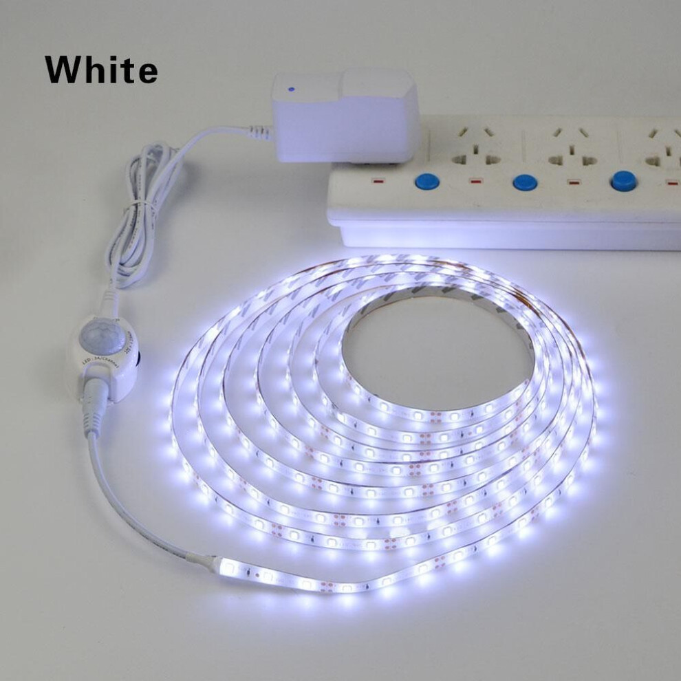 (white, 2M-EU) Closet Kitchen Led Lighting Tape Led Strip Light Under Cabinet Led Cupboard Lamp With Pir Motion Sensor Switch Eu 220v Lamp