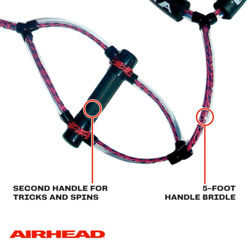 Airhead Trick Handle Wakeboard Rope  4 Sections  75-Feet  Red 2