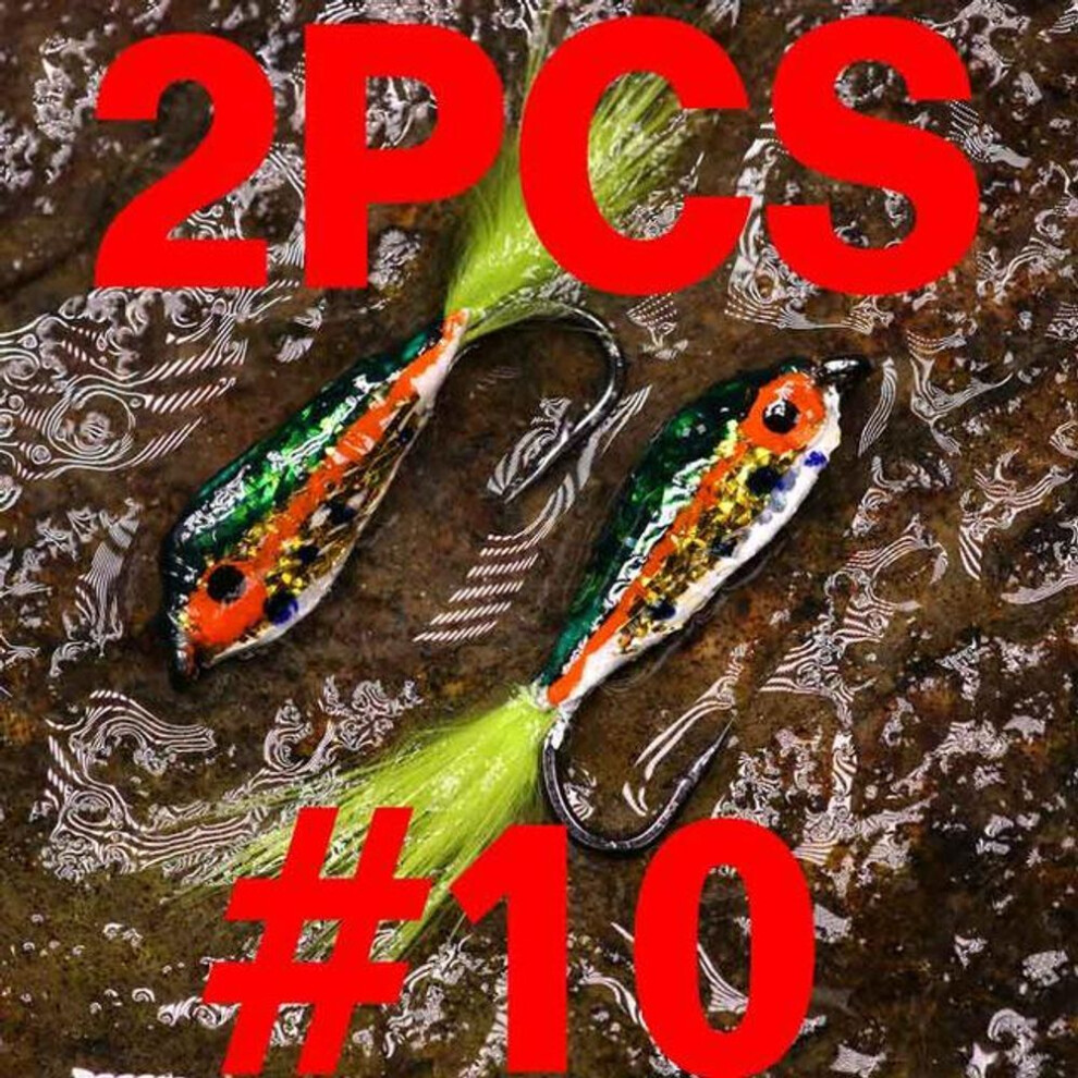 2pcs #10 Epoxy Minnow Streamer Fly Orange Color Trout Fly Fishing Spoon Bait Lure