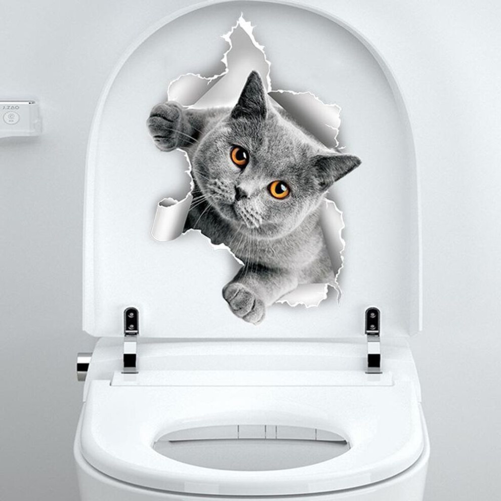 (B) Cute Animal Wall Decals Creative Dog And Cat Cartoon Stickers For Waterproof Bathroom Toilet Seat