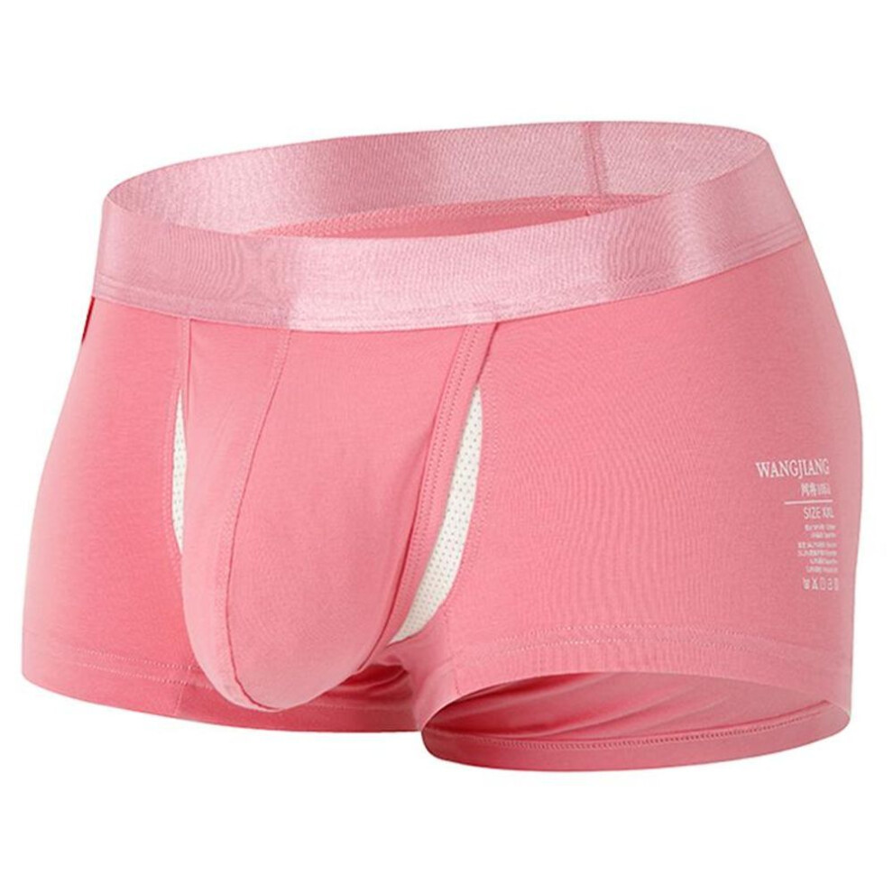 (pink, M) Open Front Underwear Men Cotton Sexy Men Boxer Shorts Panties Breathable Pouch Bulge Underpants Male