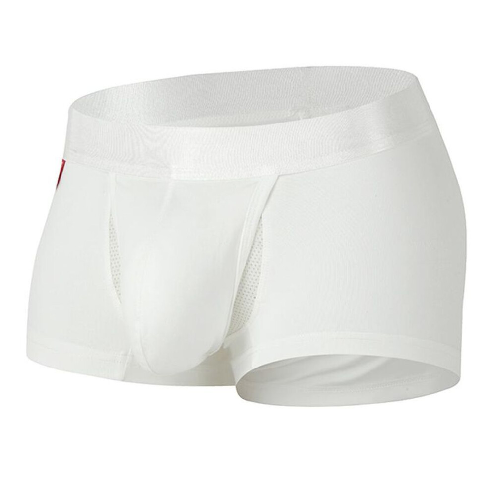 (white, XXL) Open Front Underwear Men Cotton Sexy Men Boxer Shorts Panties Breathable Pouch Bulge Underpants Male