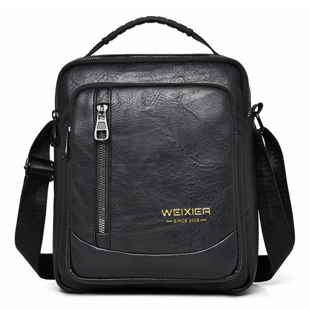 (black) Weixier Men&apos;s Crossbody Shoulder Bag Leather Messenger Bag Waterproof Briefcase Satchel Travel Bag