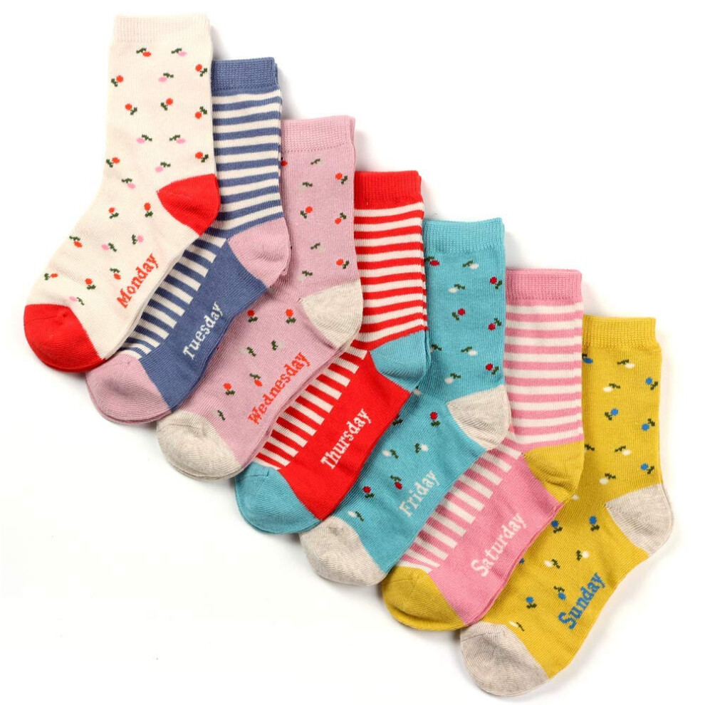 COTTON DAY Coffret cadeau 7 jours de la semaine Chaussettes courtes pour enfants filles Motif animal mignon Rayures florales    toiles Pointe sans