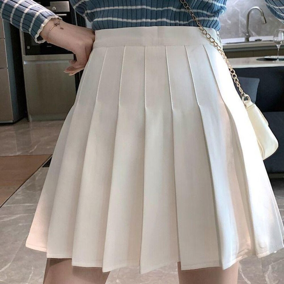 (white, M) Summer Woman Skirt Style Pleated Skirt Chic Student High Waist A-line Skirt Woman