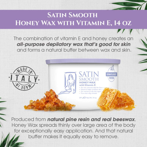Satin Smooth Honey Ontharingswax met Vitamine E 14oz. 2