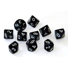Chessex-Wrfelsets: Undurchsichtiges Schwarz mit Wei  Zehnseitiges Wrfel-D10-Set (10)