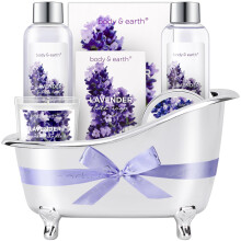 Body & Earth lavendelpresentset för kvinnor – spa-kvalitet bad- och kroppsvård, hemmaavkoppling