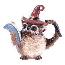 Halloweensky keramick cajn k s mot vom carodejnice a sov, modr , 25,5 cm x 15,2 cm x 24,3 cm, viacfarebn