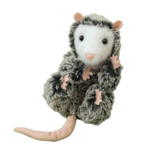 Douglas Lil' Handful Possum Plyslegetøj - Lille, vægtet, realistisk plysdyr med frostgrå pels og lyserøde ører