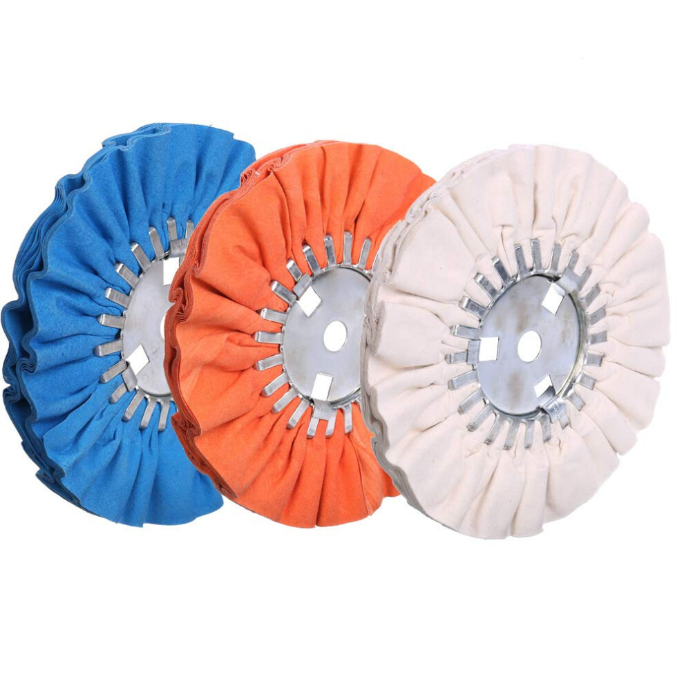 Airway Buffing Wheel Kit 3 Piece Kit (1 Pcs White & 1 Pcs Orange & 1 Pcs Blue) 8" In Diameter 5/8" In Arbor Hole 16 Ply For Angle Grinder 3 Pcs 791262195404