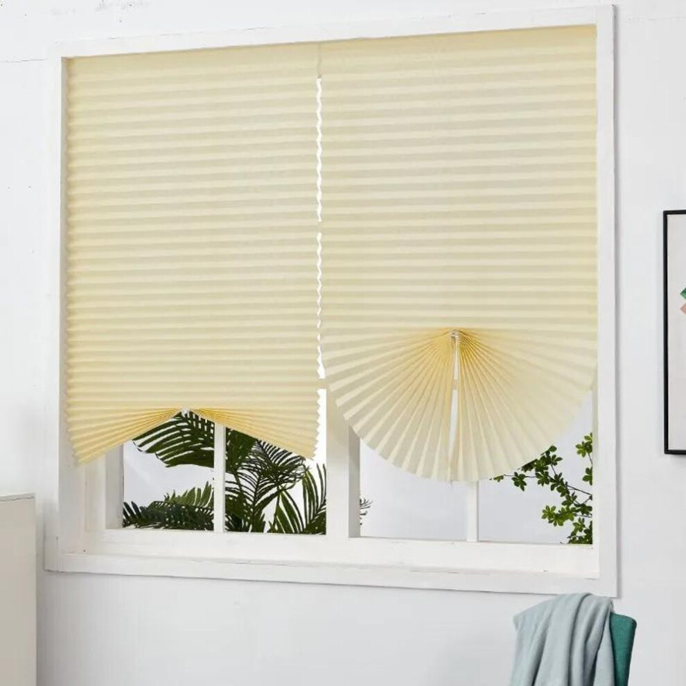 (champagne, 90x180cm) Blind For Window Self Adhesive Pleated Blinds Cordless No Drill Fabric Blinds Room Darkening Shades Blackout Shades For Bathroom