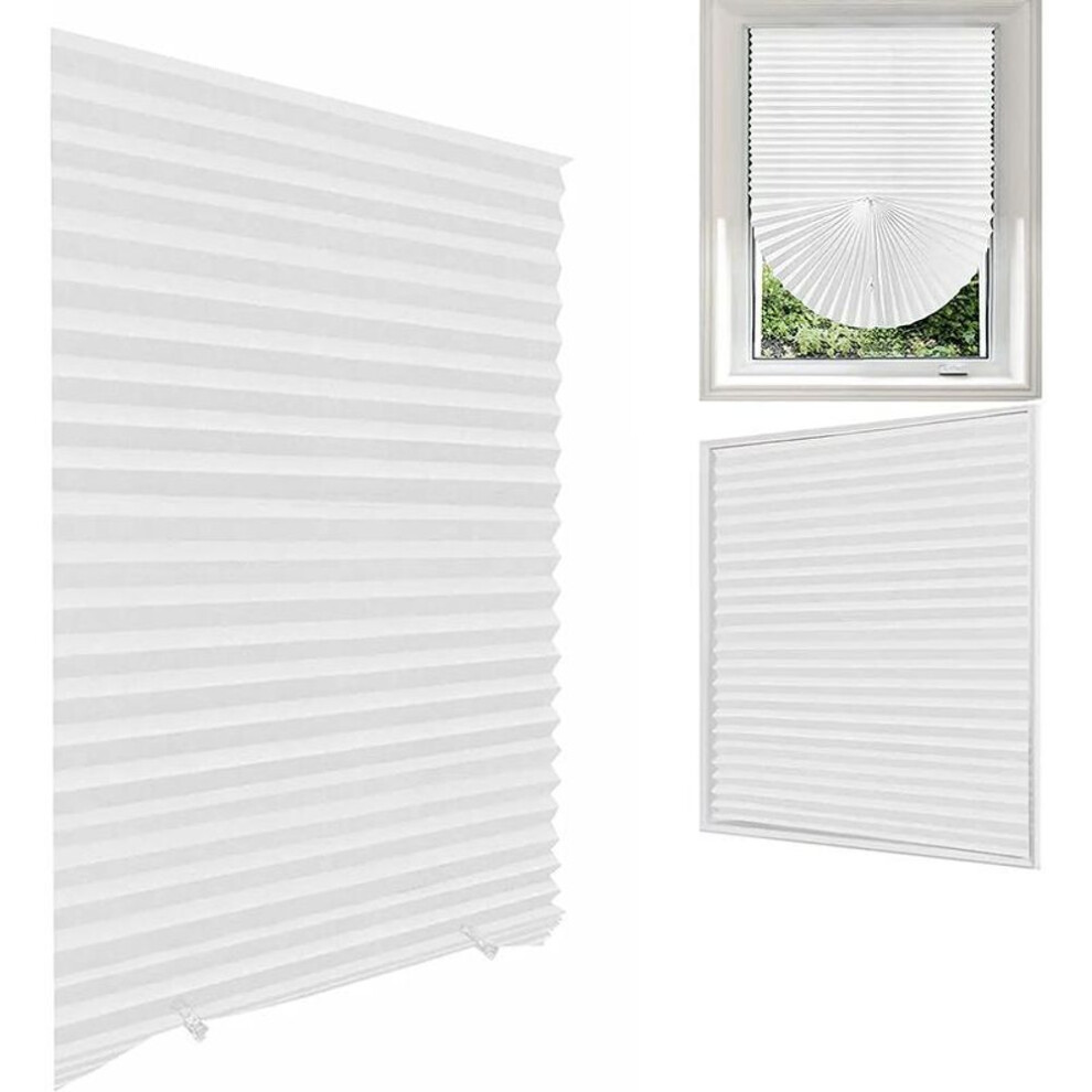 (white, 90x150cm) Blind For Window Self Adhesive Pleated Blinds Cordless No Drill Fabric Blinds Room Darkening Shades Blackout Shades For Bathroom