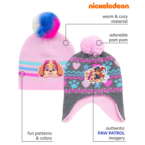 Nickelodeon Κορίτσια Nickelodeon Paw Patrol Χειμερινό Καπέλο - 2 Πακέτο Pom Pom Beanie (Νηπιαγωγείο), Μέγεθος 2-4 2
