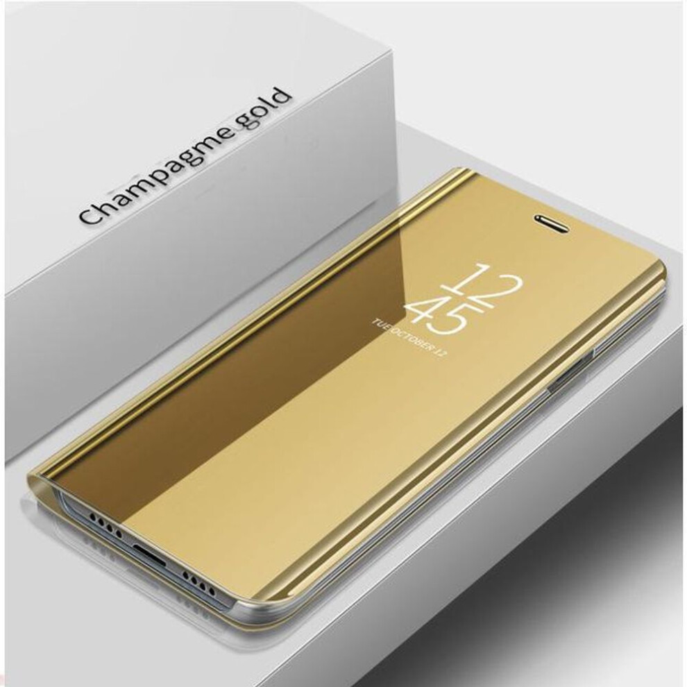 (gold, Samsung S22 Ultra) Magnetic Book Stand Smart Mirror PU Leather Flip Case for Samsung Galaxy S24 S23 S22 S21 S20 Ultra Plus A12 A13 A23 A52 A53 Shockproof Cover