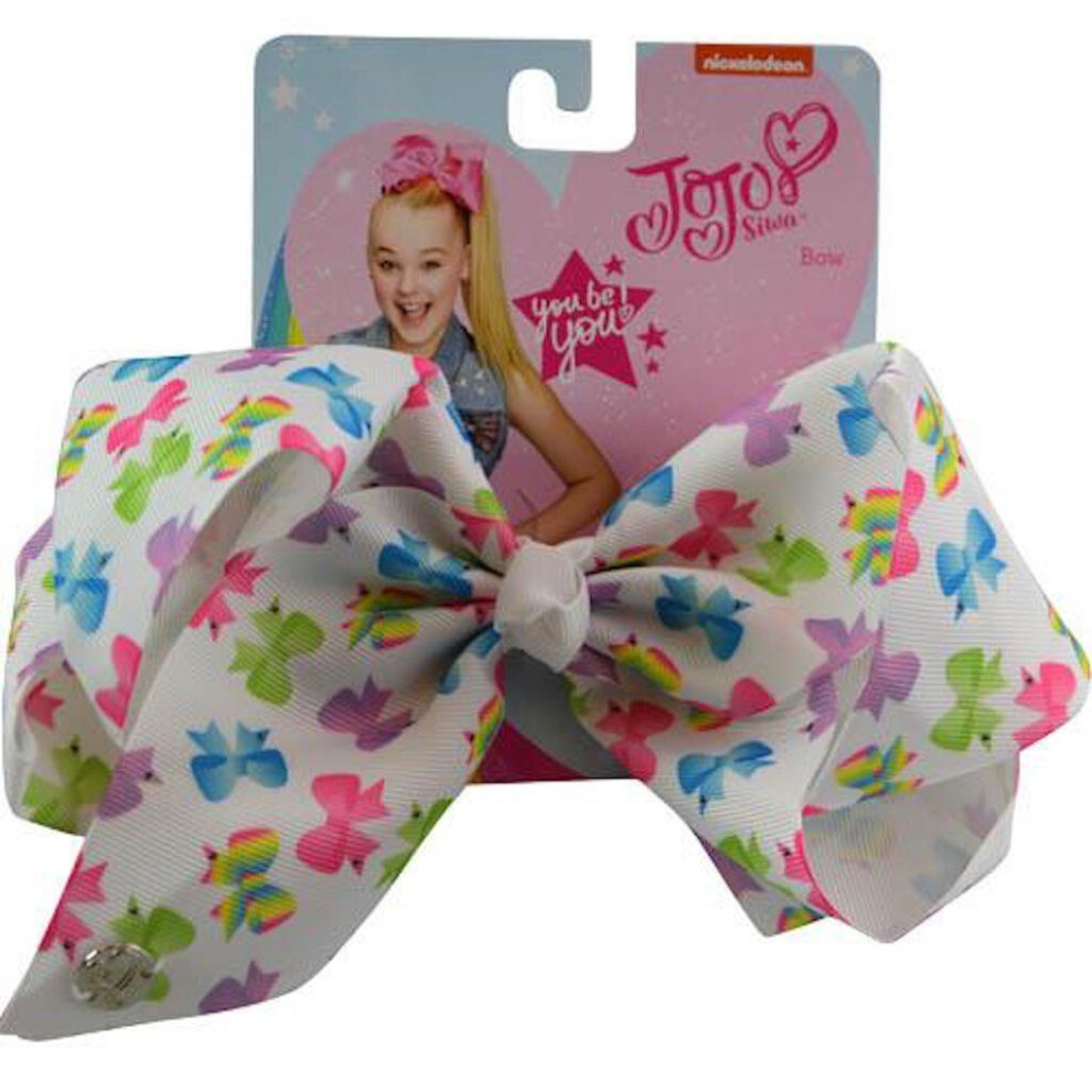 JOJO Siwa Large Cheer Hair Bow White wColored Bows, Multicolor, 1 Count, One Size