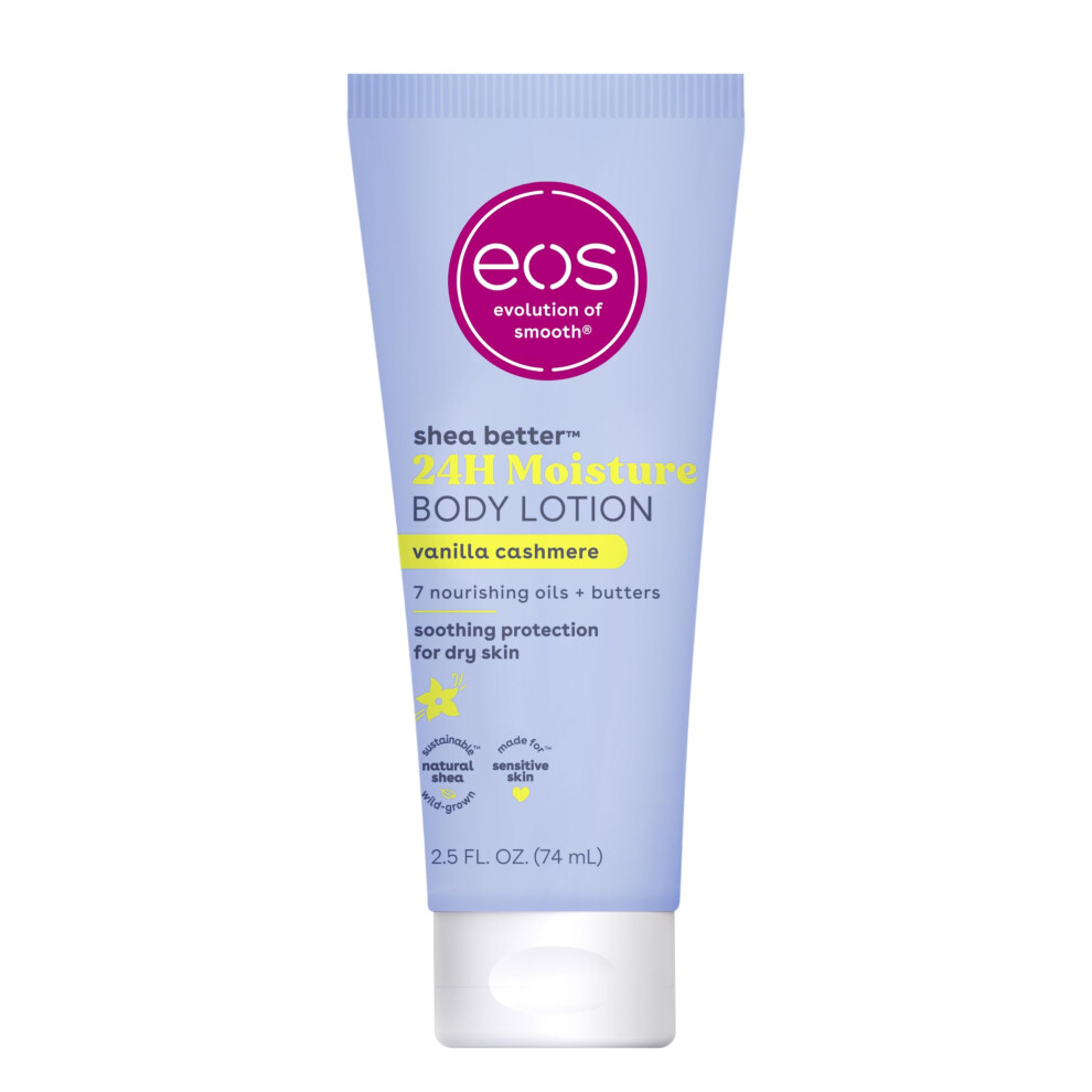eos 24H Moisture Travel Body Lotion- Vanilla Cashmere  Travel Size Essential  Toiletries  Mini Body Lotion  2.5 fl oz