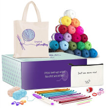 CraftBud 43 Piece Crochet Kit for Beginners Adults and Kids, Small Crochet Set with 9 Crochet Hooks Set and 55 Yards of Yarn for Crocheting Kit, Canv