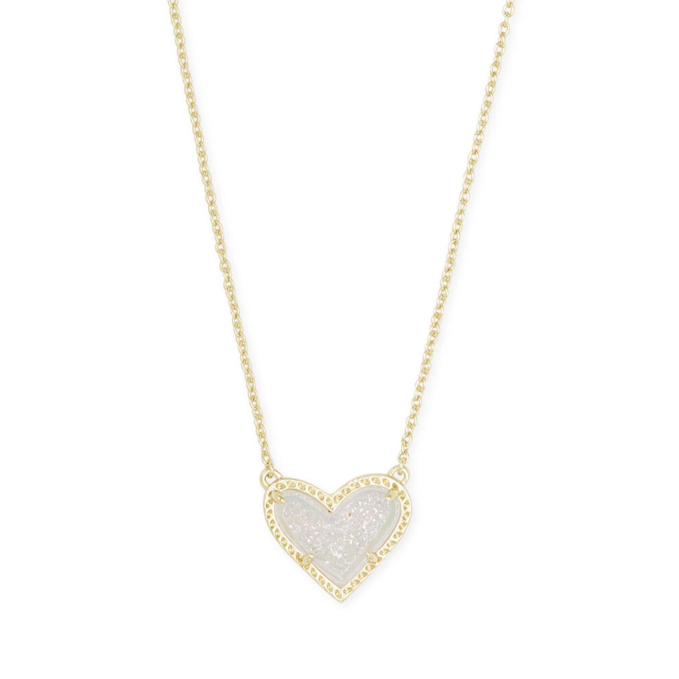 Kendra Scott Ari Heart Adjustable Length Pendant Necklace for Women, Fashion Jewelry, 14k gold-Plated, Iridescent Drusy
