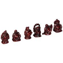 JapanBargain 3578 Set of 6 Buddha Statues Laughing Buddha Lucky Buddha Happy Buddha Gods Figures Fengshui Decoration Rosewood Color