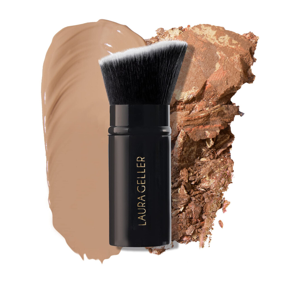 LAURA gELLER NEW YORK Retractable Black Kabuki Brush for Liquid, cream and Powder Face Makeup With Aluminum Handle