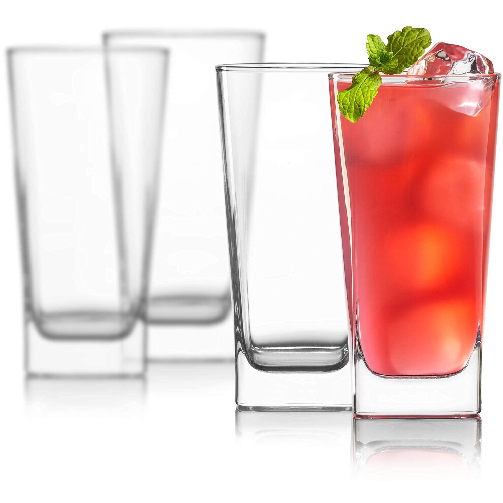 Highball Glasses [Set Of 4] + 4 Stainless Steel Straws 16 Oz Lead-Free Crystal Clear Glass Elegant Drinking Cups For Water Wine Beer Cocktails An